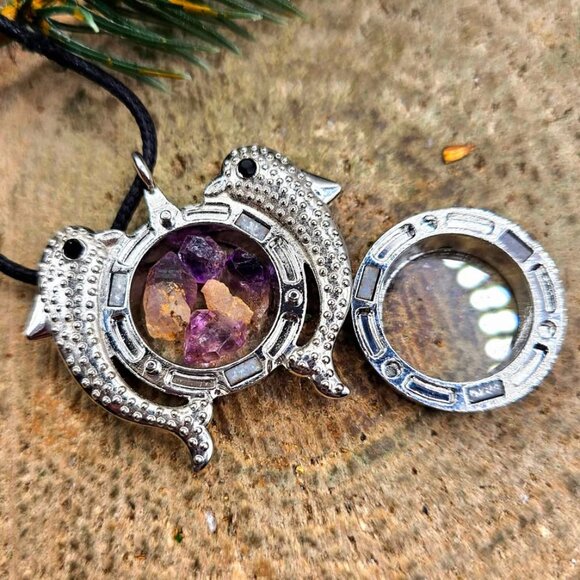 Dolphins Super Seven Raw Stone Floating Locket Necklace . Price includes locket - Picture 6 of 10